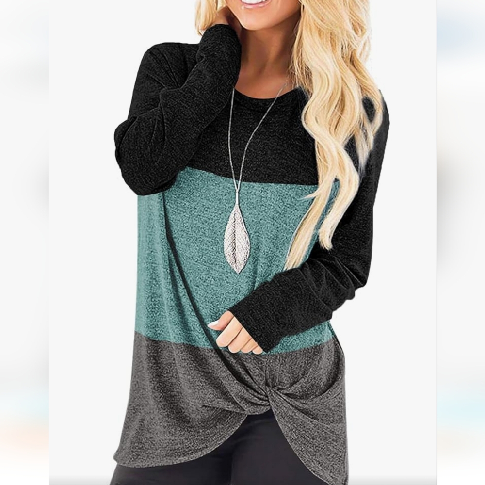 Colorblock Twist Front Tunic Top